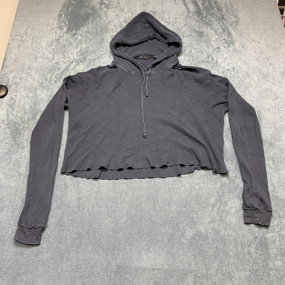 John Galt Cropped Hoodie Womens One Size Gray Waffle Knit Everyday Wear Comfort